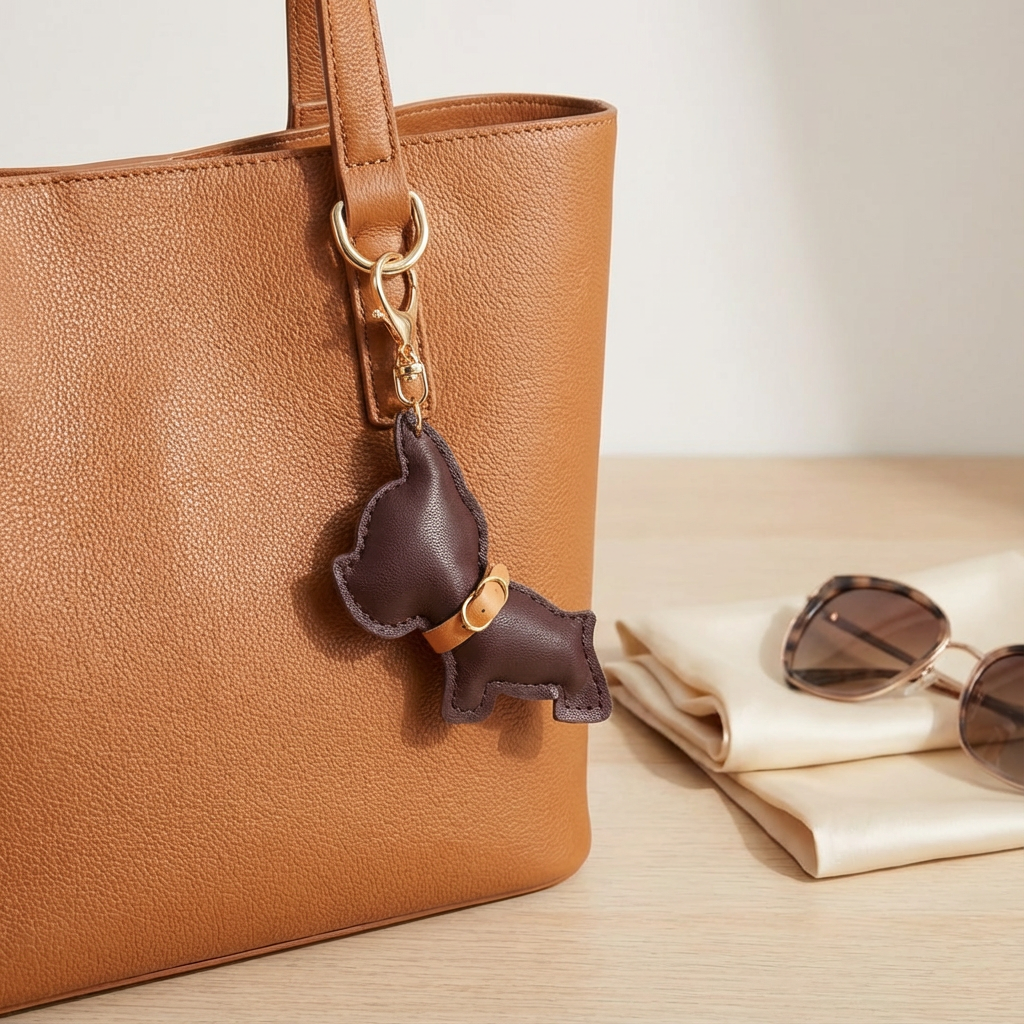 "Frenchie" Puffed Leather Keychain & Bag Charm