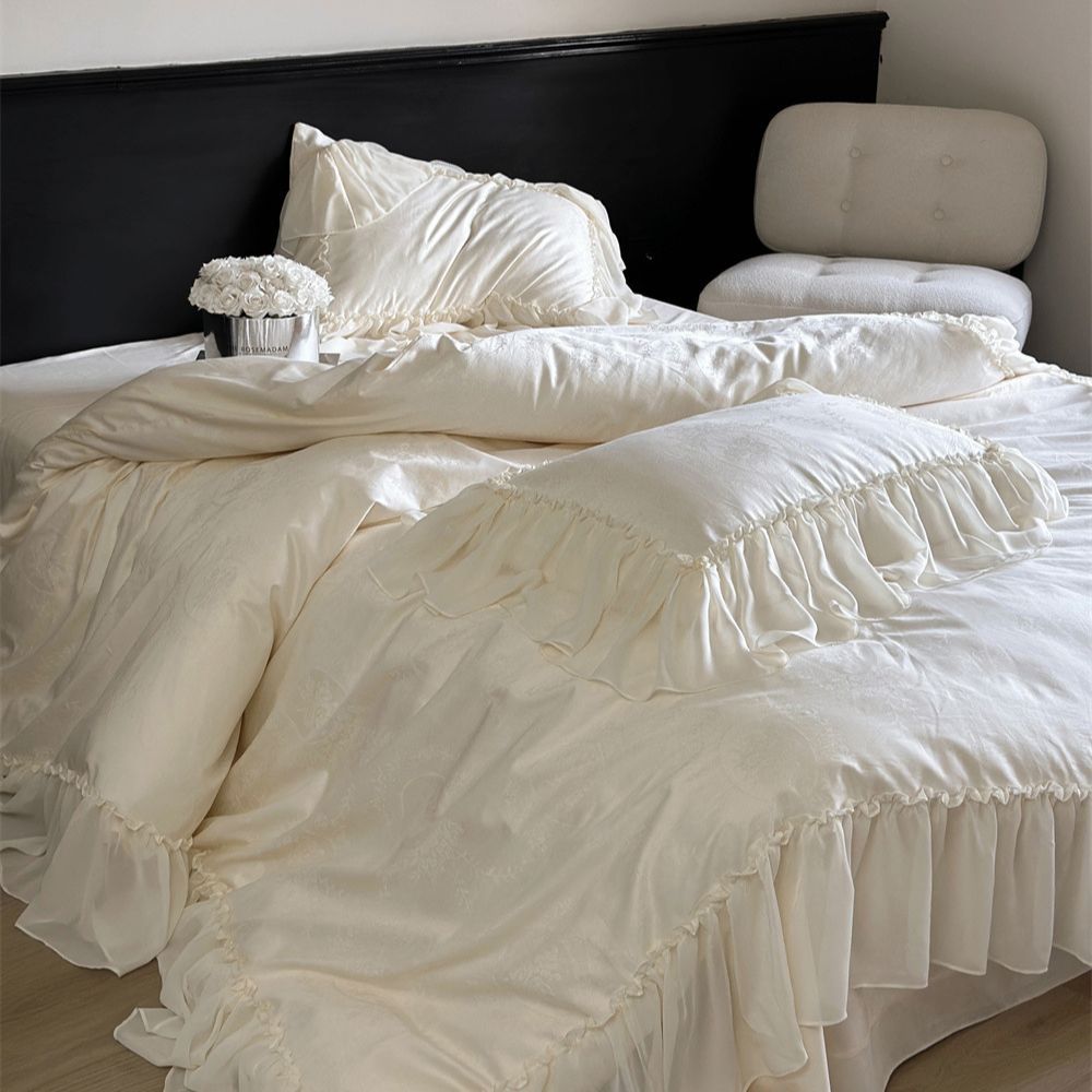 Airy Silky Floral Lace Bedding Set