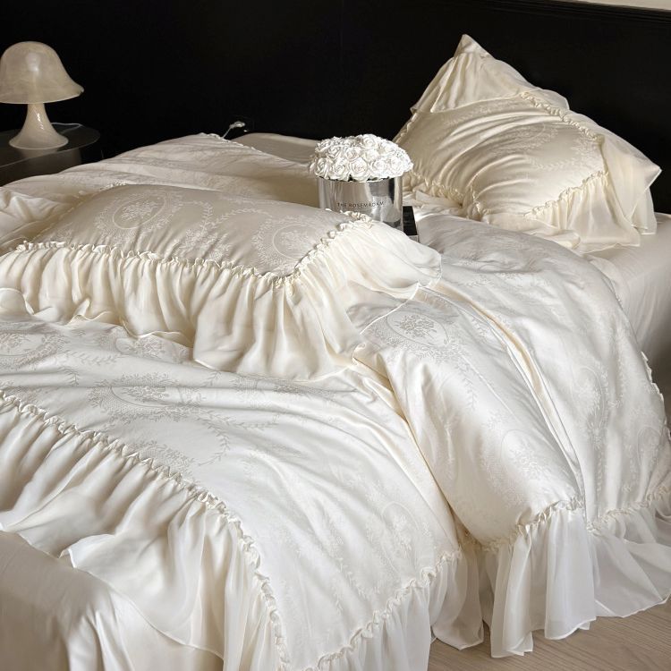 Airy Silky Floral Lace Bedding Set