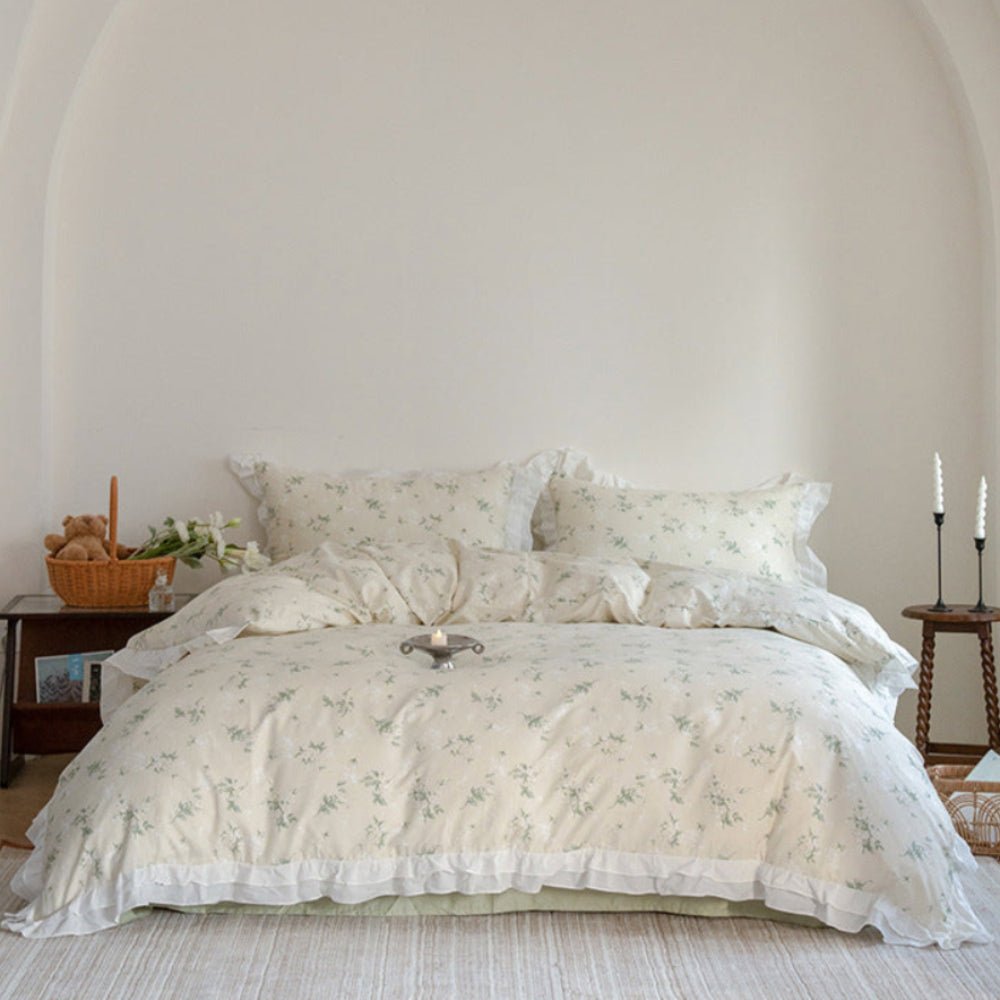 Annie Lace Ruffle Floral Bedding Set / Blue