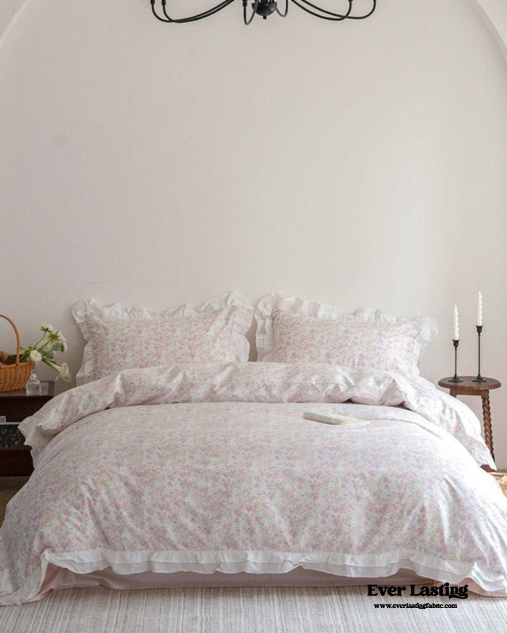 Annie Lace Ruffle Floral Bedding Set / Pink