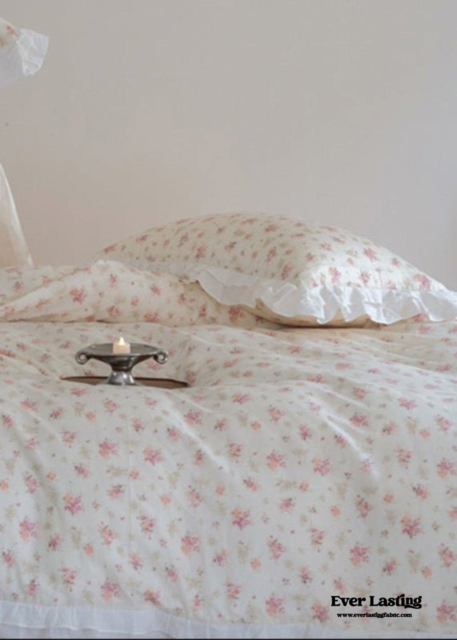 Annie Lace Ruffle Floral Bedding Set / Pink Beige