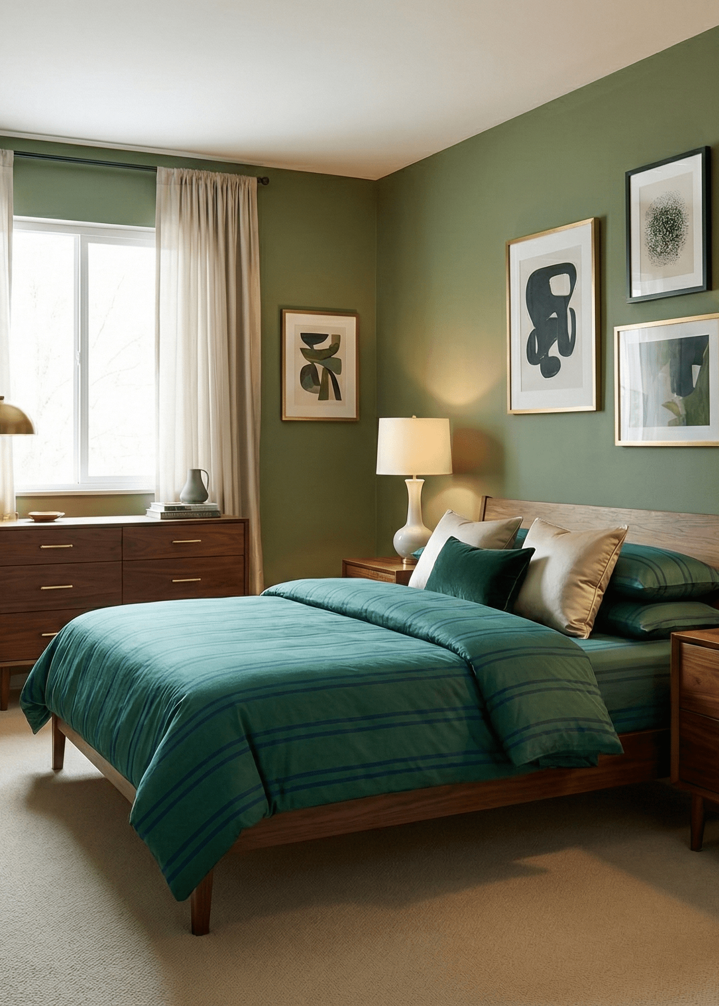 Assorted Washed Cotton Striped Duvet Cover / Forest Green