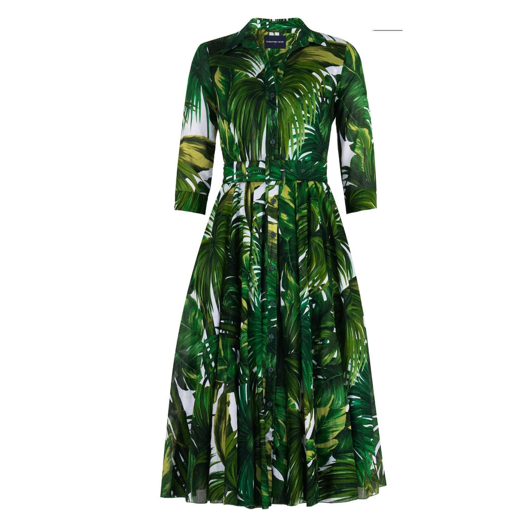Aster Dress Honolulu Palm White Pine Green Dress