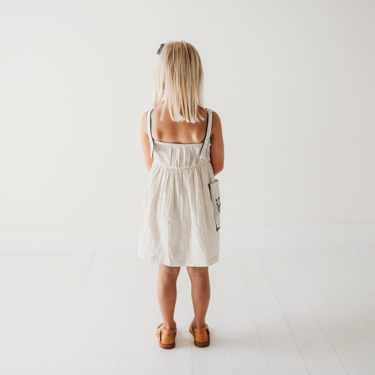 Azurea Hand-Embroidered Linen Dress | Artisan Floral Heirloom