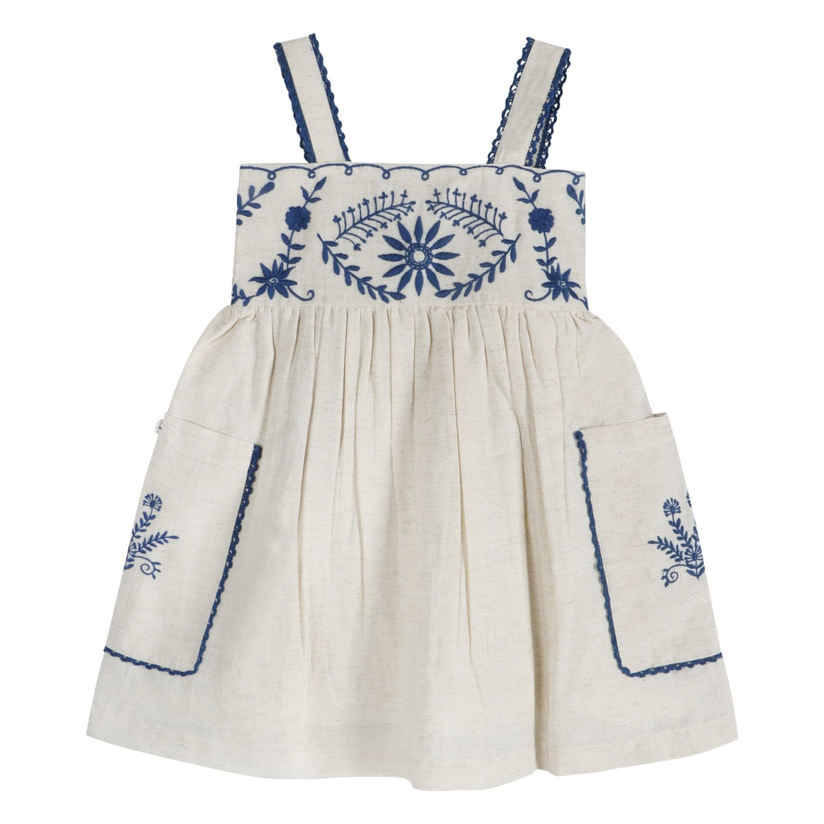 Azurea Hand-Embroidered Linen Dress | Artisan Floral Heirloom