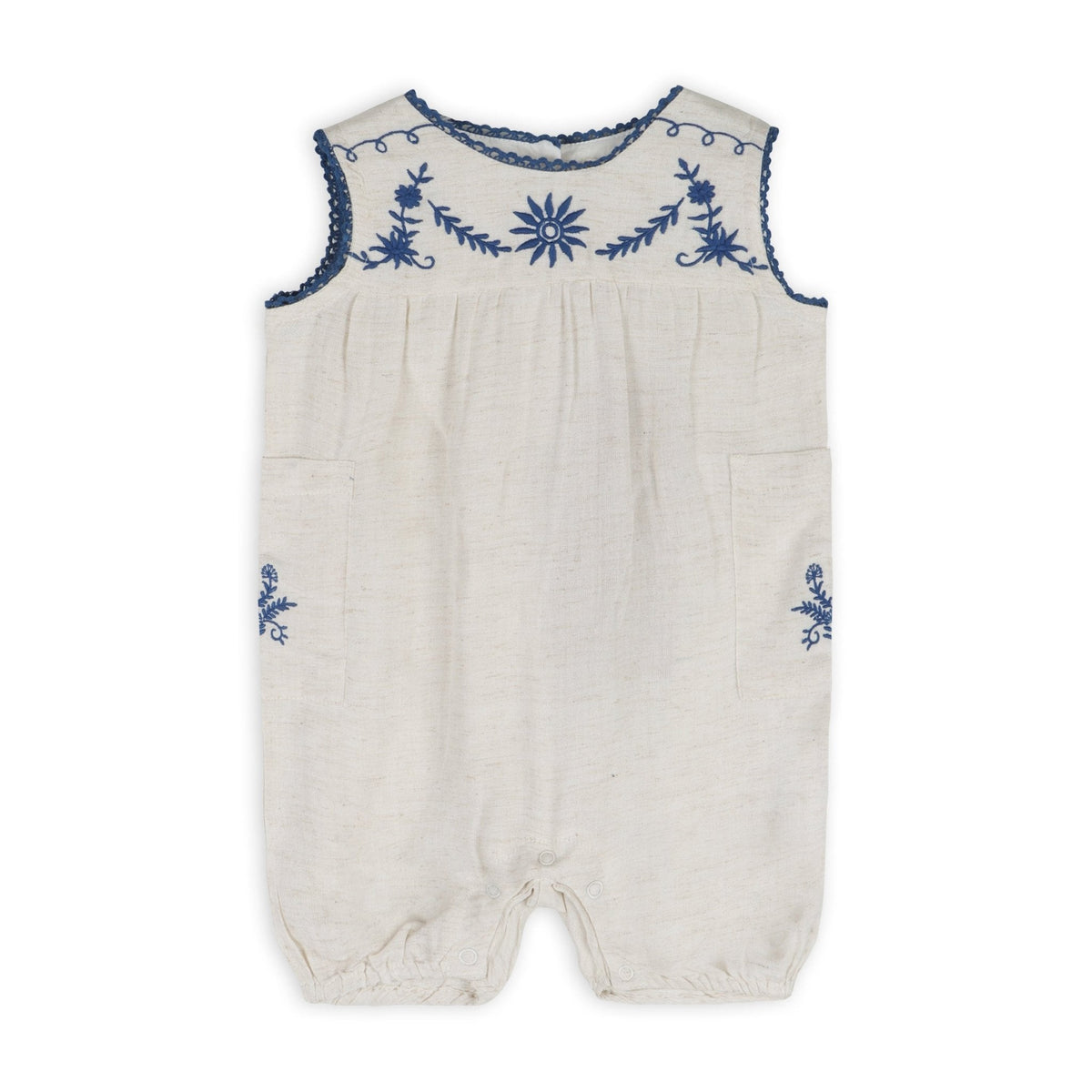 Azurea Linen Embroidery Romper