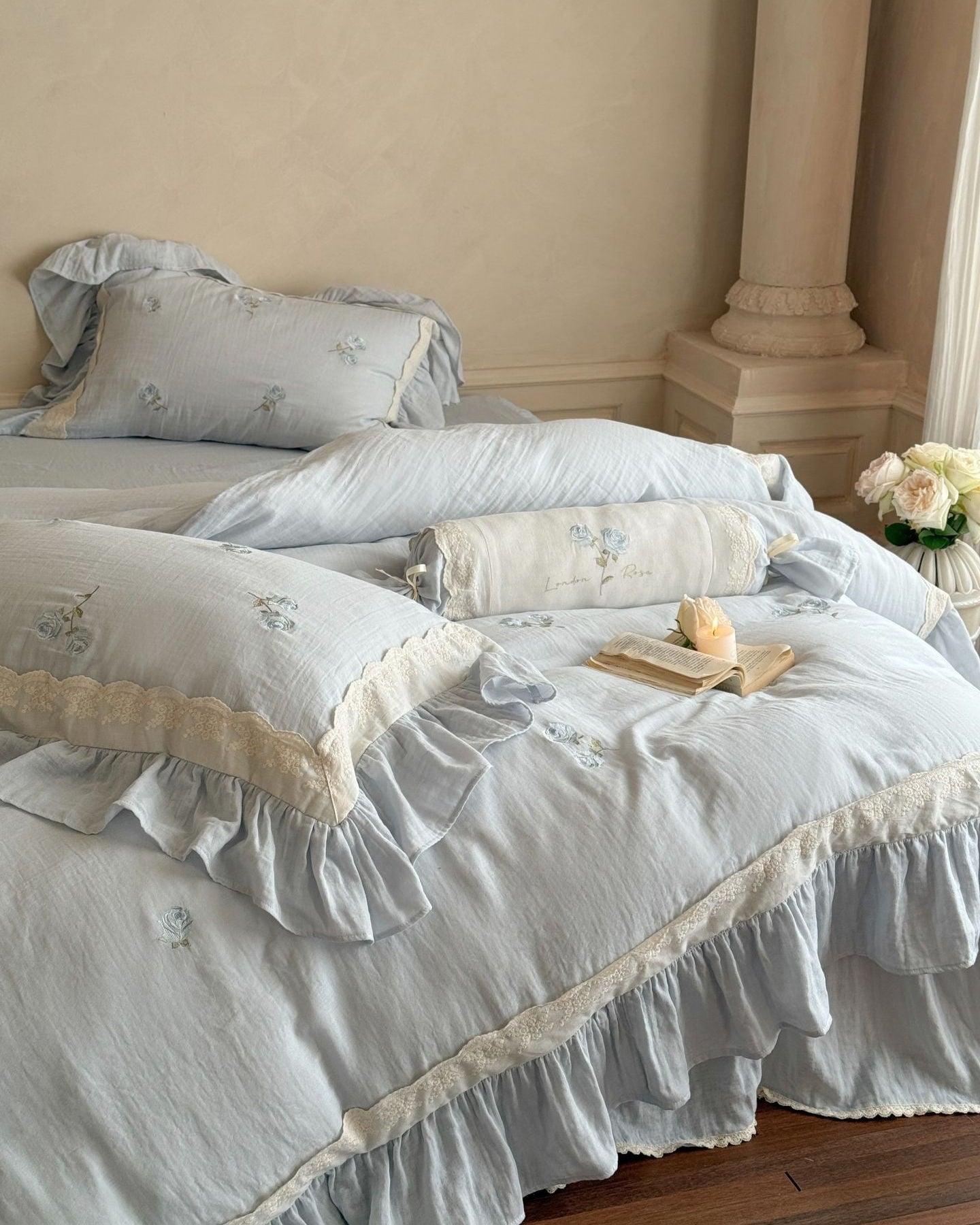Beatrice Rose Lace Ruffle Bedding Set / Pink