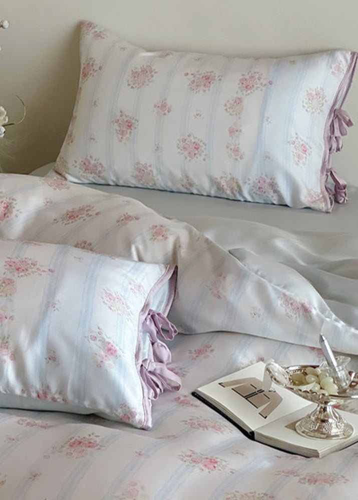 Bianca Floral Ribbon Tied TENCEL™ Bedding Set / Ivory Blue
