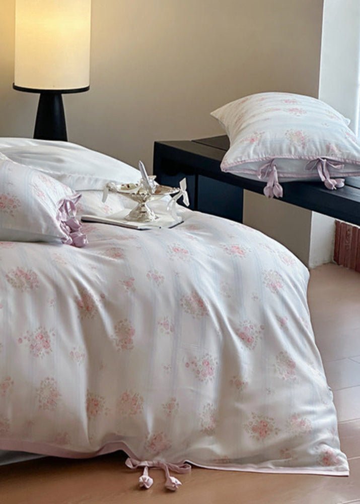 Bianca Floral Ribbon Tied TENCEL™ Bedding Set / Ivory Blue