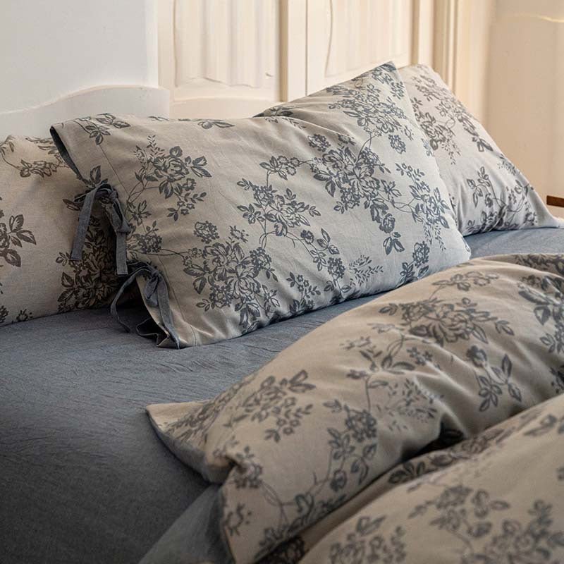 Bonnie Ribbon Bow Tie Floral Bedding Set / Light Gray
