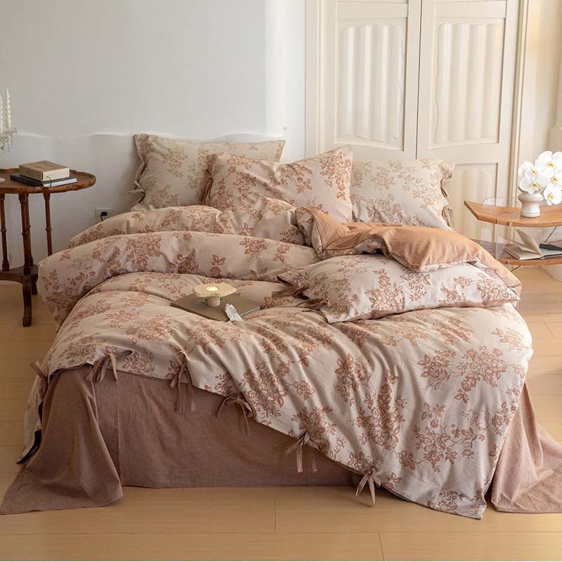 Bonnie Ribbon Bow Tie Floral Bedding Set / Light Gray