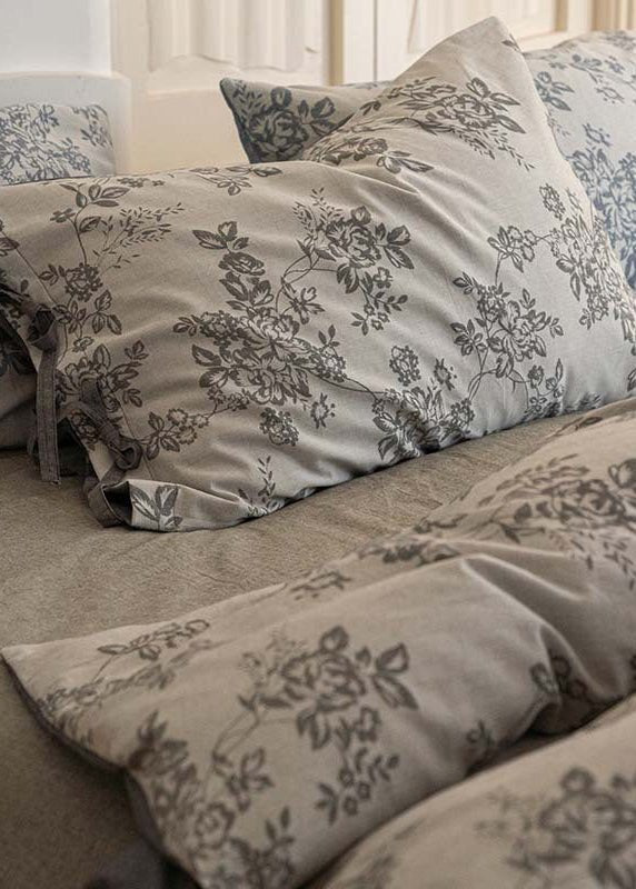 Bonnie Ribbon Bow Tie Floral Bedding Set / Light Gray