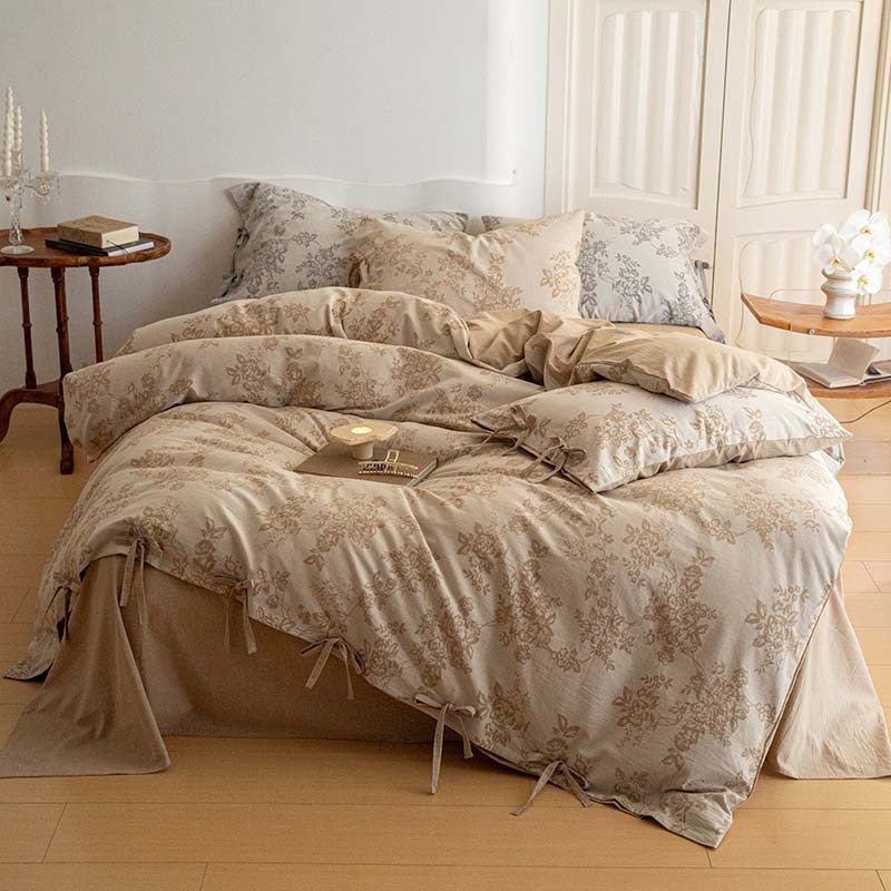 Bonnie Ribbon Bow Tie Floral Bedding Set / Brown