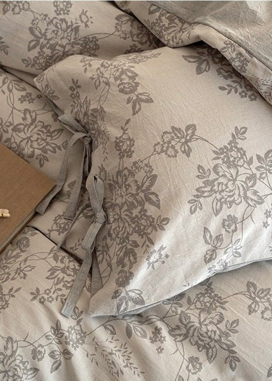 Bonnie Ribbon Bow Tie Floral Bedding Set / Dark Gray