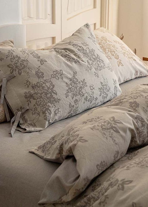 Bonnie Ribbon Bow Tie Floral Bedding Set / Dark Gray