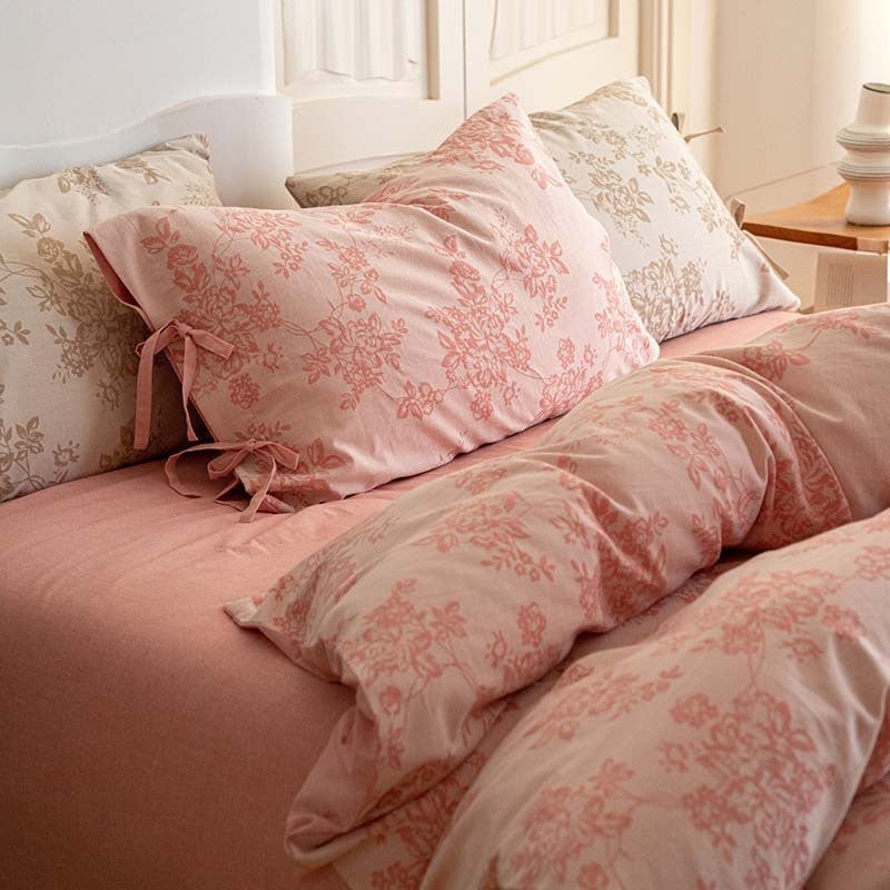 Bonnie Ribbon Bow Tie Floral Bedding Set / Light Gray