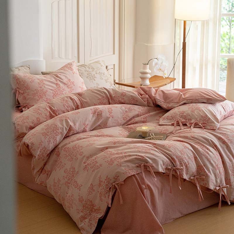 Bonnie Ribbon Bow Tie Floral Bedding Set / Khaki