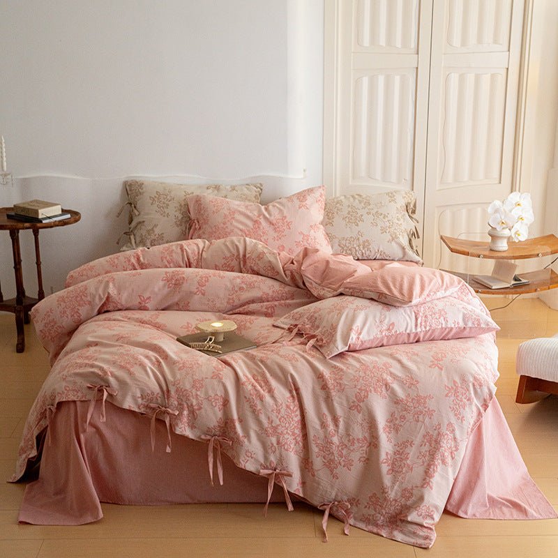 Bonnie Ribbon Bow Tie Floral Bedding Set / Brown