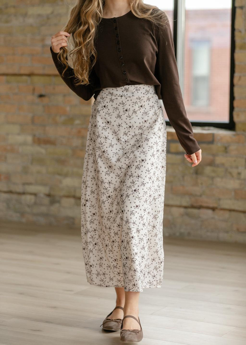 Braylyn Brown Floral Midi Skirt
