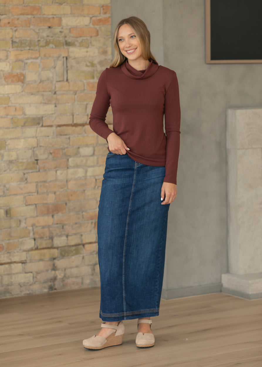Bria Dark Wash Denim Maxi Skirt