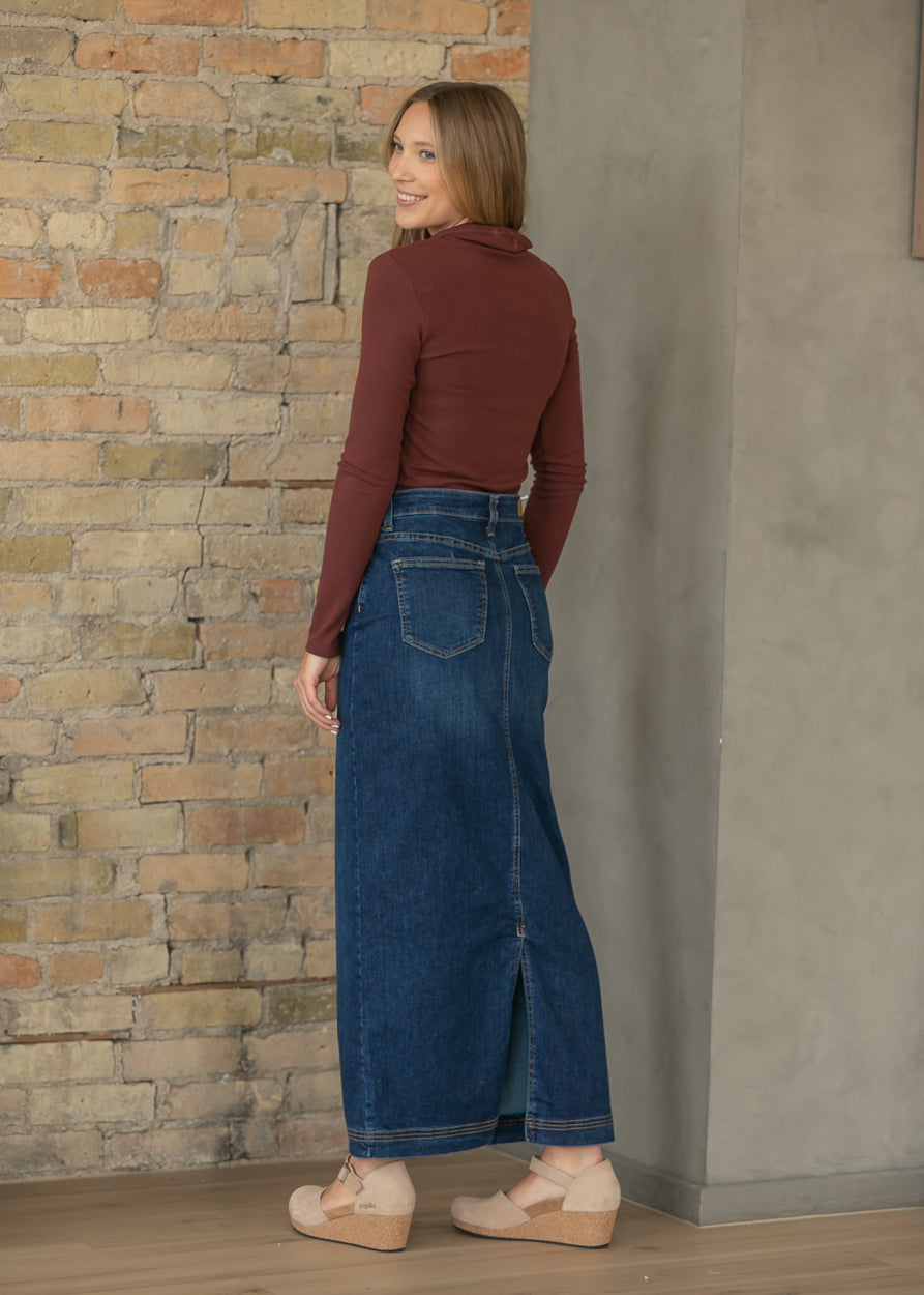 Bria Dark Wash Denim Maxi Skirt