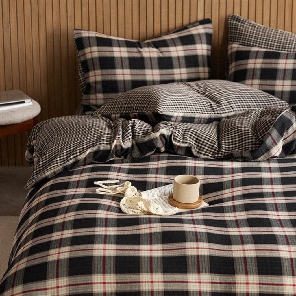 British Vintage Plaid Bedding Set / Red