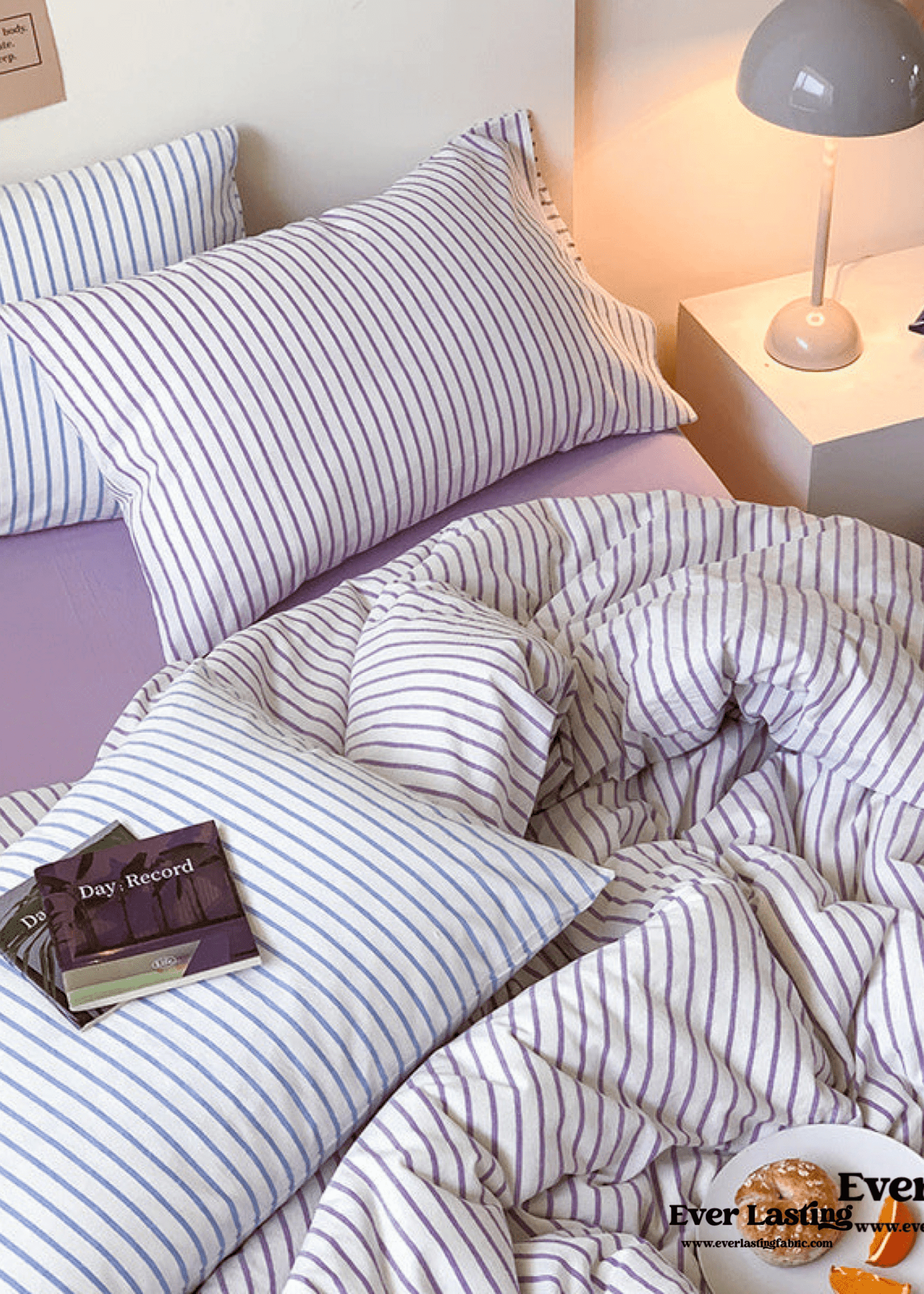 Candy Stripe Washed Cotton Bedding Set / Purple