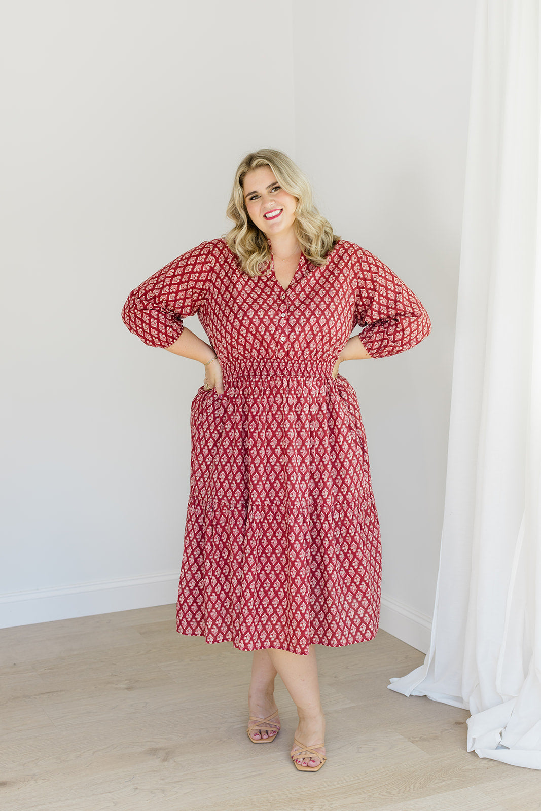 The Francesca Midi Dress in Spiced Merlot