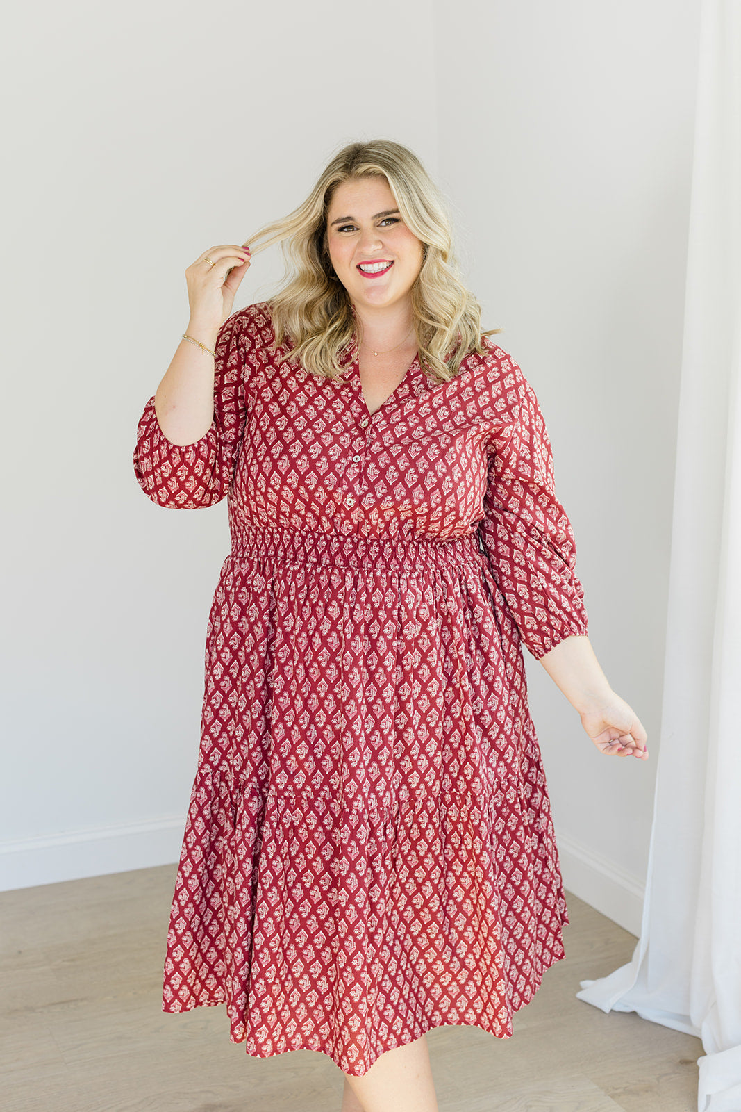 The Francesca Midi Dress in Spiced Merlot