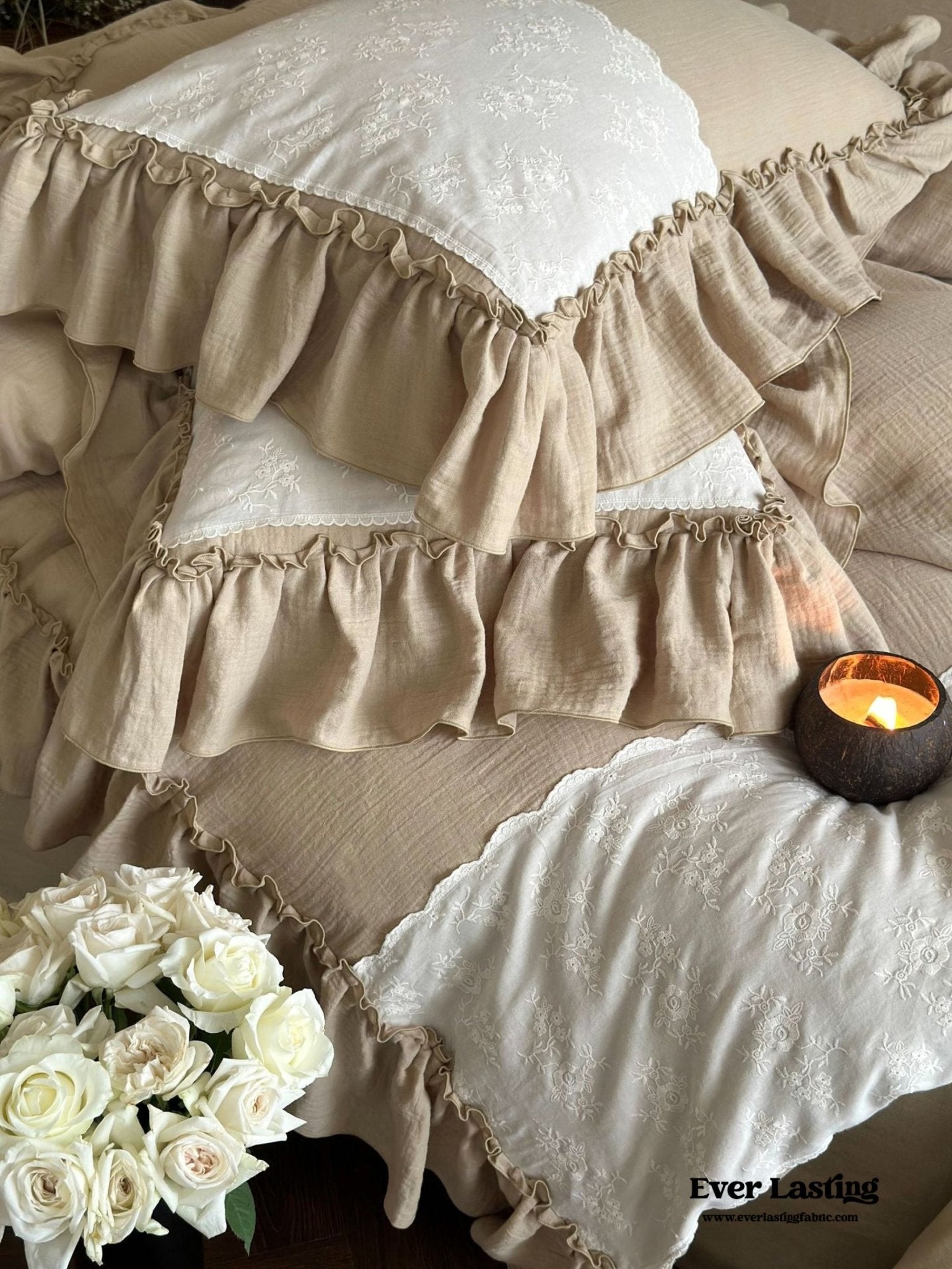 Celeste Soft Lace Embroidered Ruffle Bedding Set / Pink