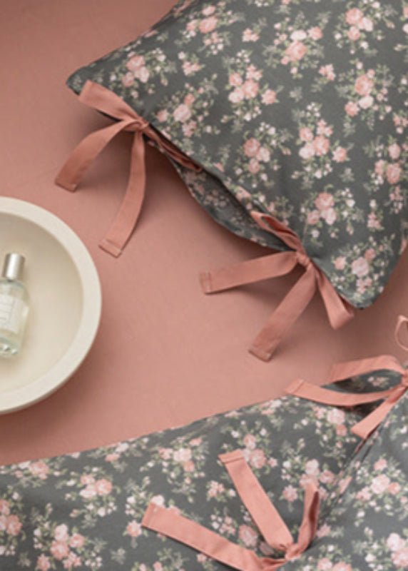 Celia Cottage Ribbon Bow Tie Floral Bedding Set / Rust Pink