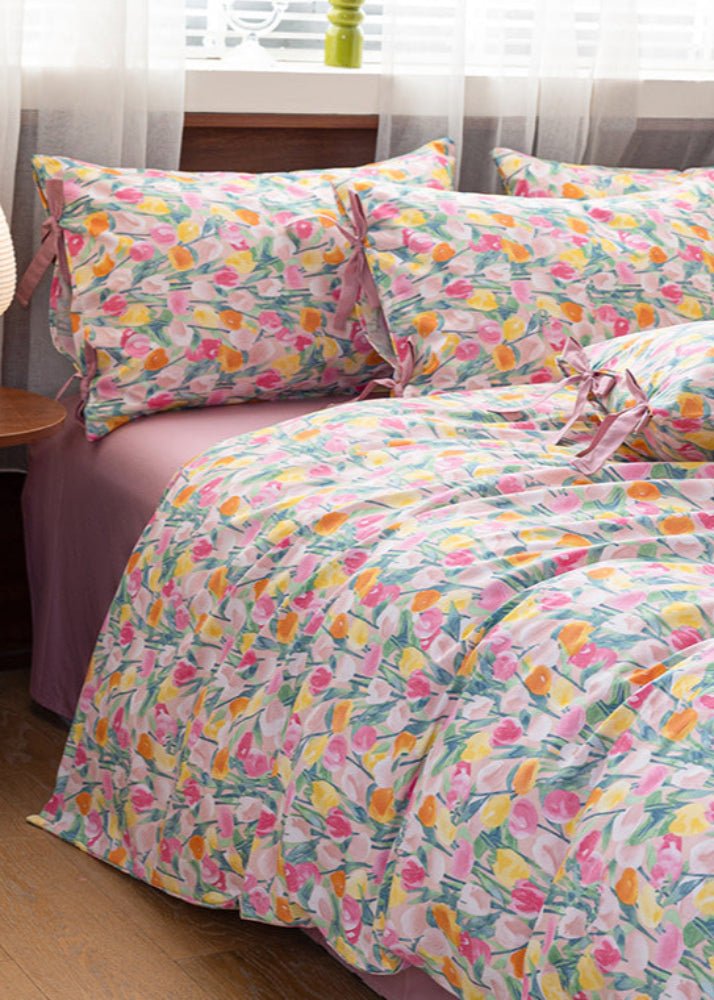 Celia Cottage Ribbon Bow Tie Floral Bedding Set / Pink