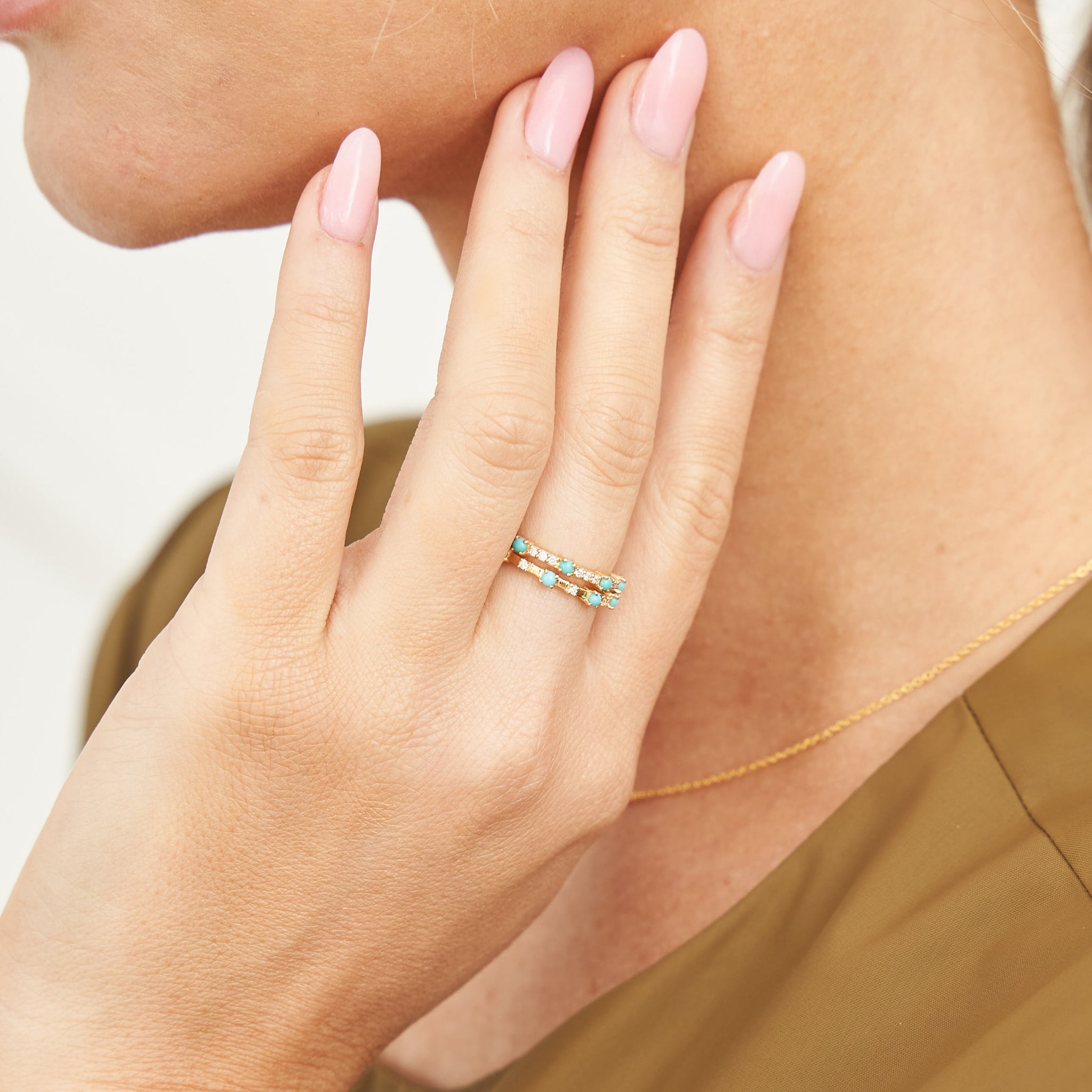 Alyssa 14K Gold Turquoise Dainty Ring with White Diamonds