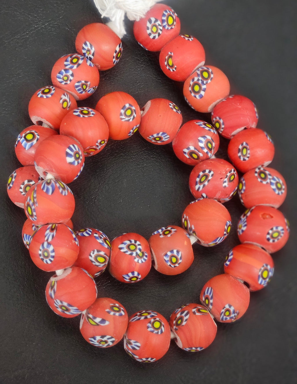 Coral Eye Motif African Trade Beads Sourced in Ghana | Large-Hole Recycled Glass Trade Beads | 15–16mm Designer & Collector Strand