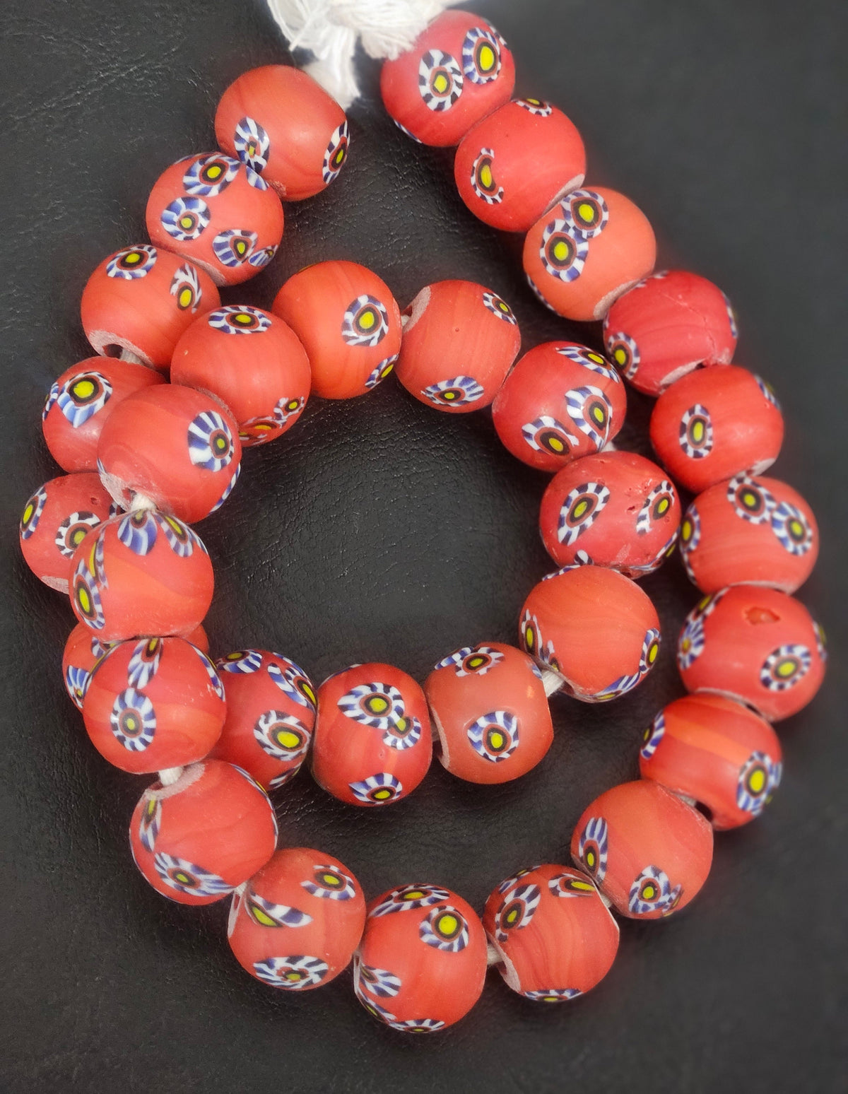 Coral Eye Motif African Trade Beads Sourced in Ghana | Large-Hole Recycled Glass Trade Beads | 15–16mm Designer & Collector Strand