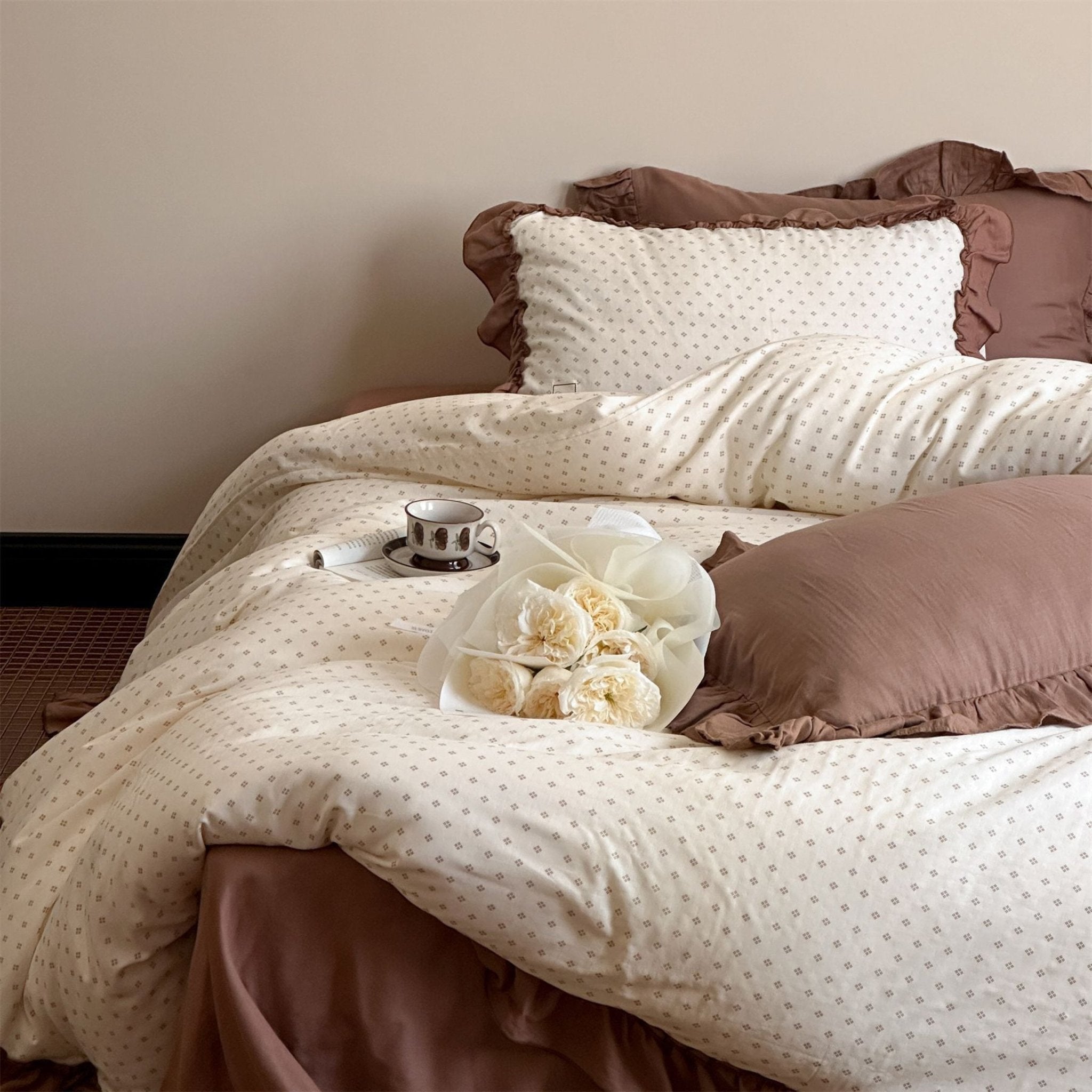 Cottage Inspired Ruffle Bedding Set / Ash Blue