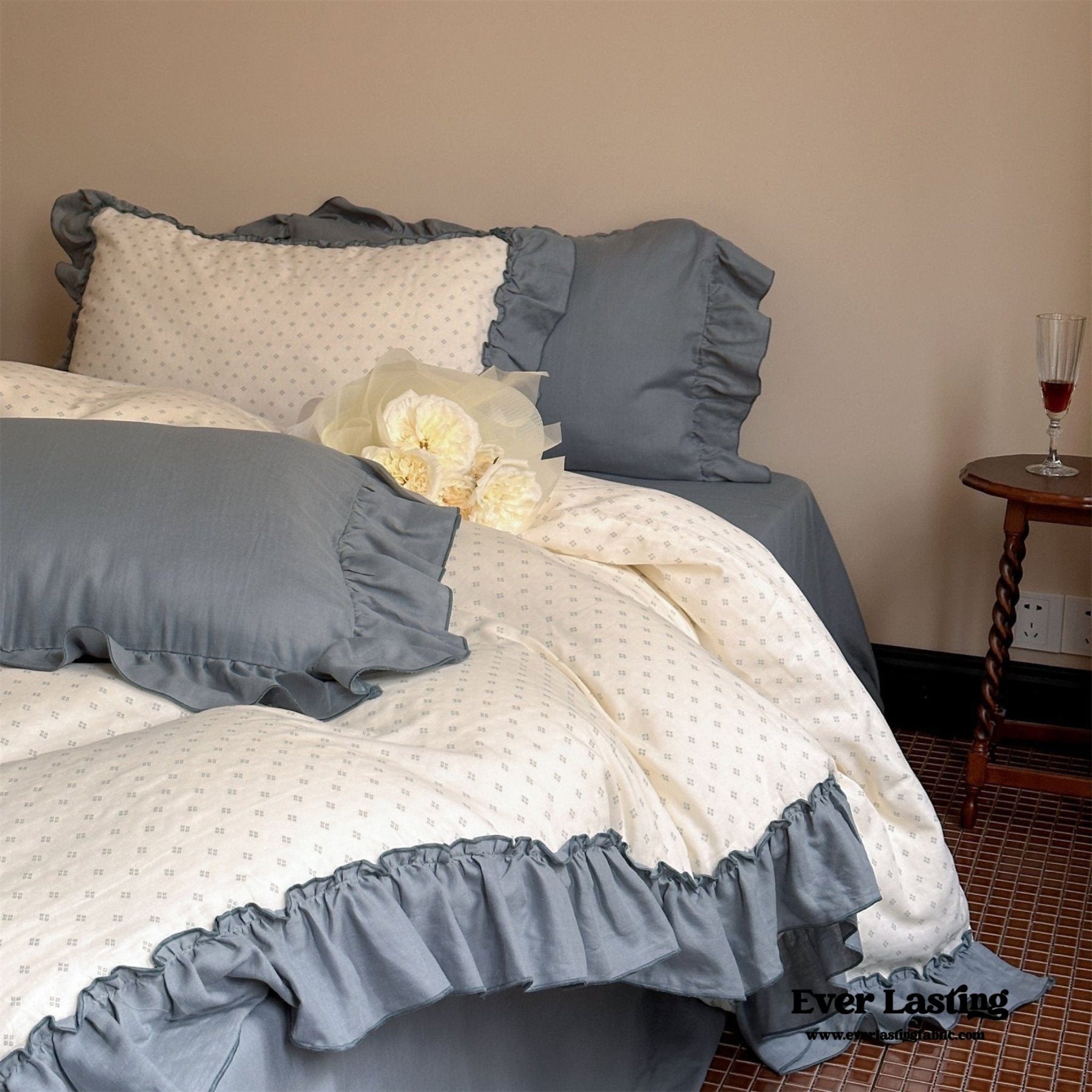 Cottage Inspired Ruffle Bedding Set / Brown