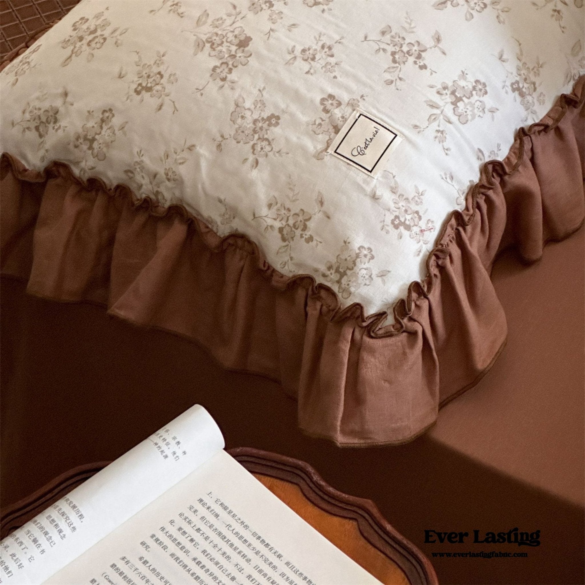 Cottage Inspired Ruffle Bedding Set / Brown