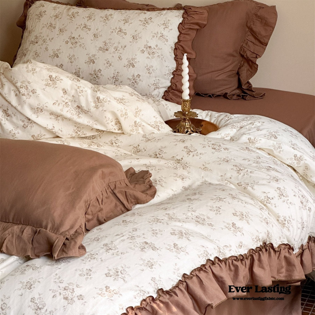 Cottage Inspired Ruffle Bedding Set / Brown