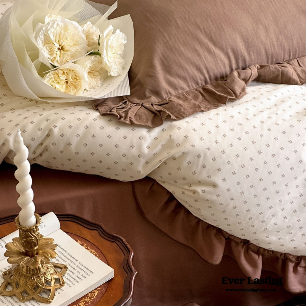Cottage Inspired Ruffle Bedding Set / Soft Brown