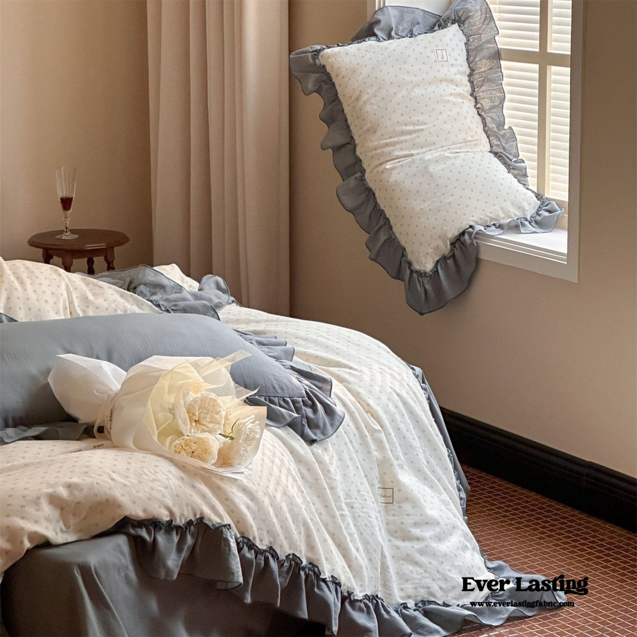 Cottage Inspired Ruffle Bedding Set / Soft Brown