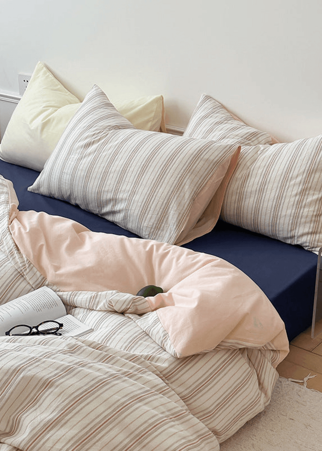 Cozy Pastel Striped Washed Cotton Pillowcases / Pink