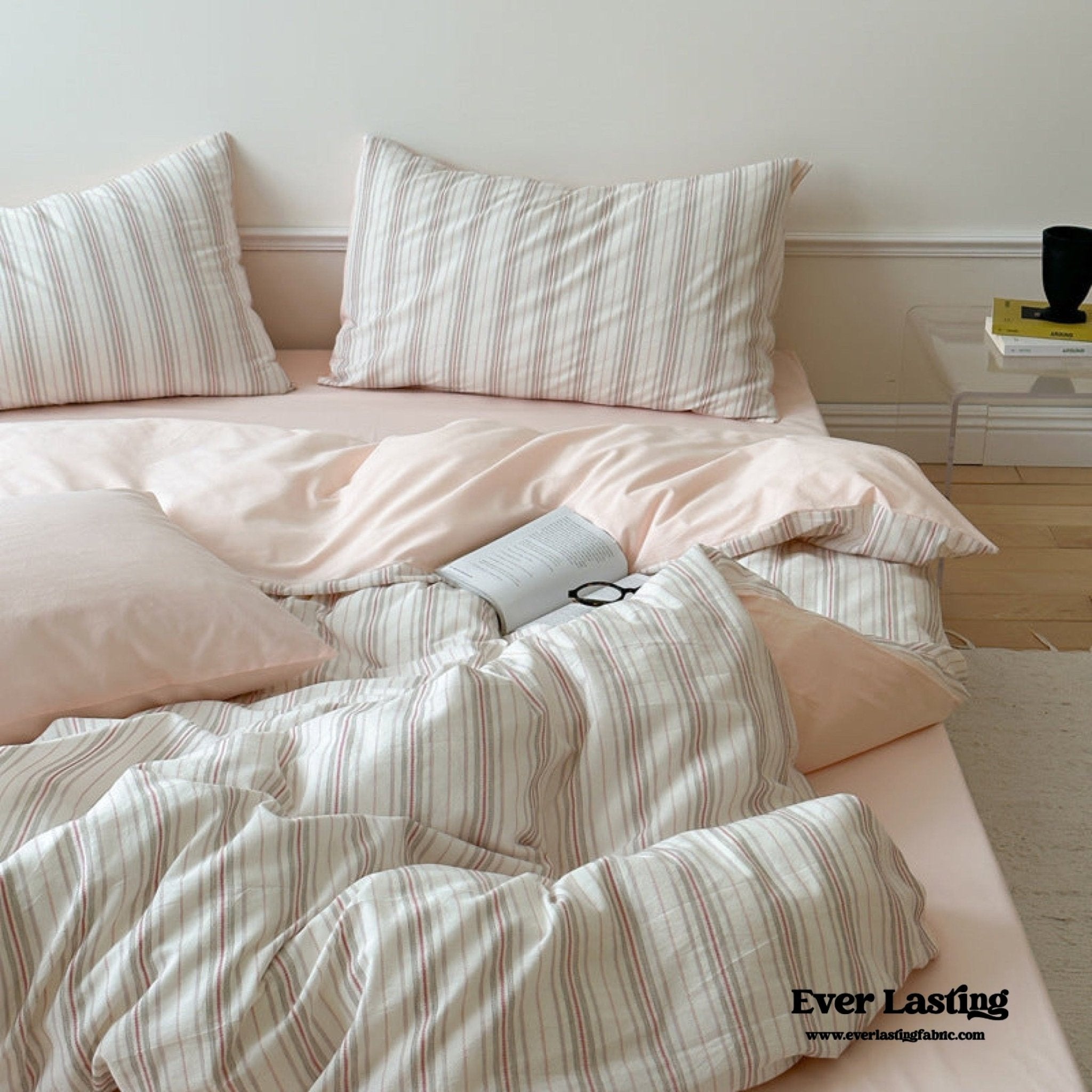 Cozy Pastel Striped Washed Cotton Bedding Set