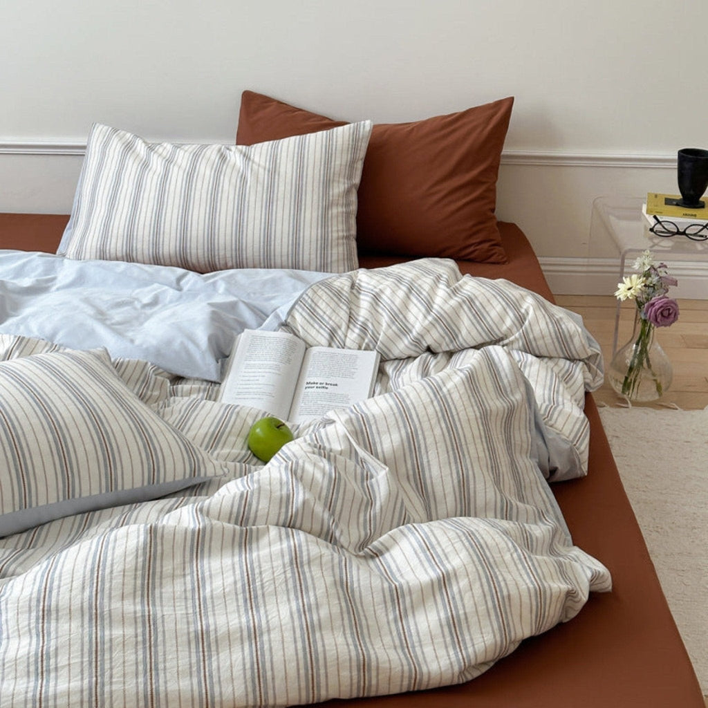 Cozy Pastel Striped Washed Cotton Bedding Set