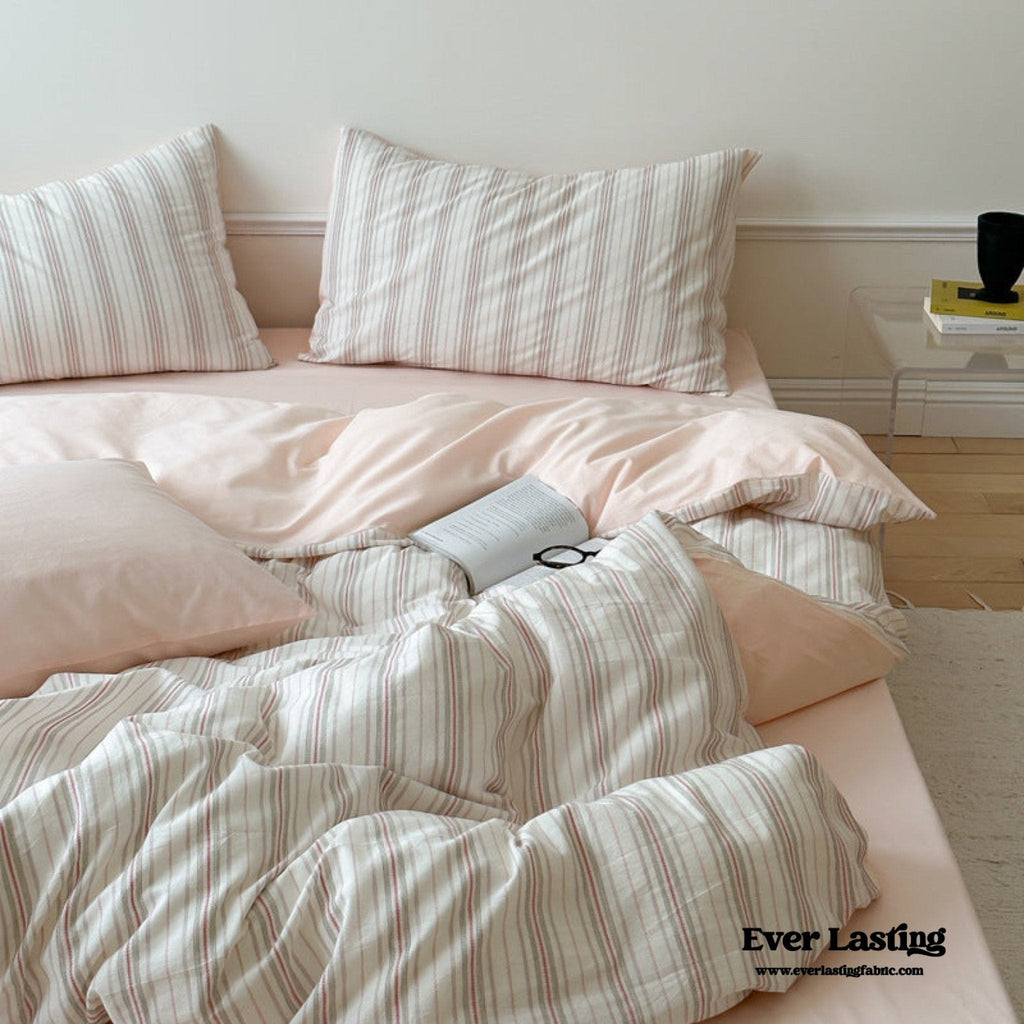 Cozy Pastel Striped Washed Cotton Pillowcases / Blue