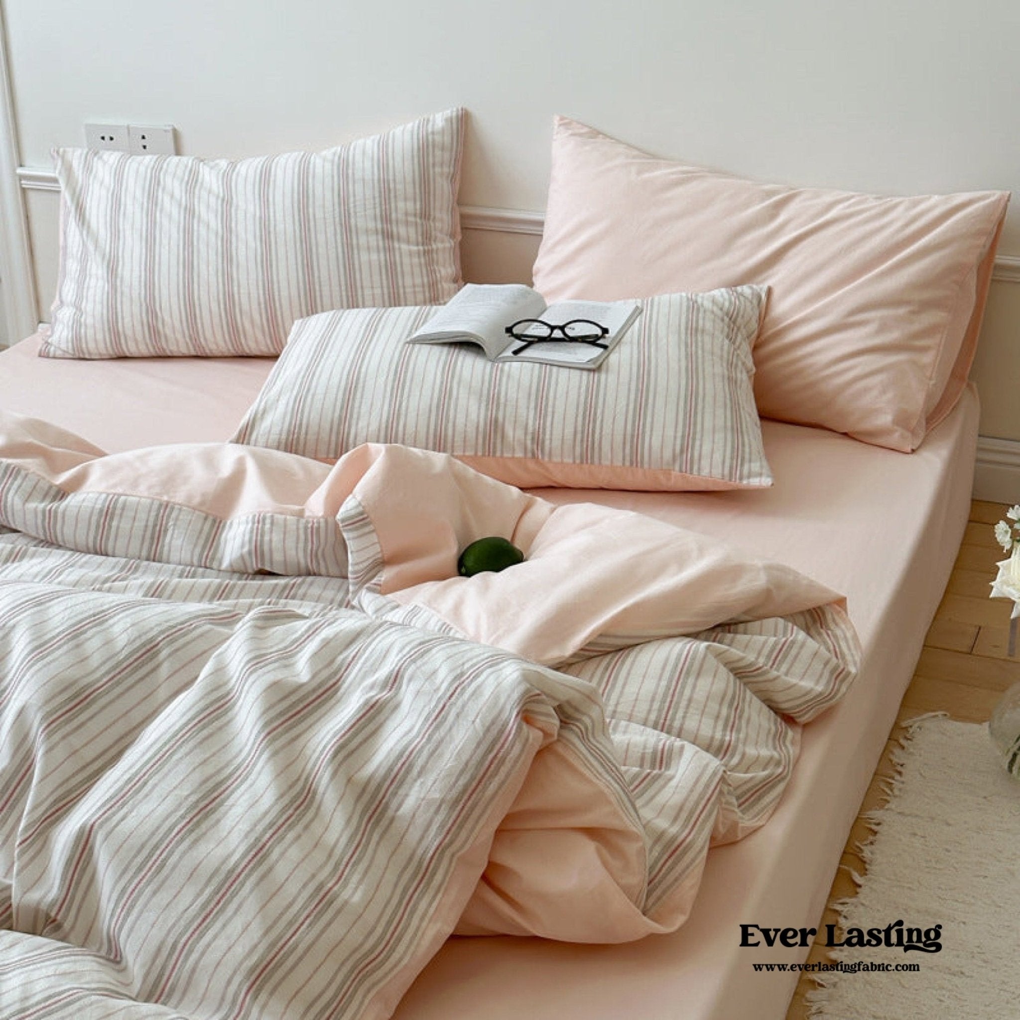 Cozy Pastel Striped Washed Cotton Pillowcases / Blue