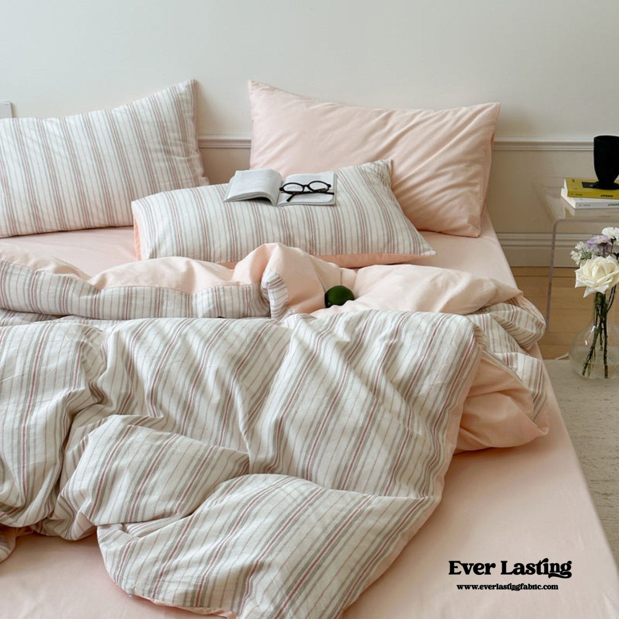 Cozy Pastel Striped Washed Cotton Pillowcases / Blue