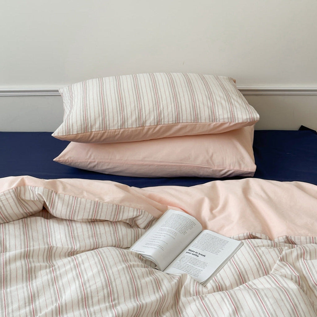 Cozy Pastel Striped Washed Cotton Pillowcases / Pink