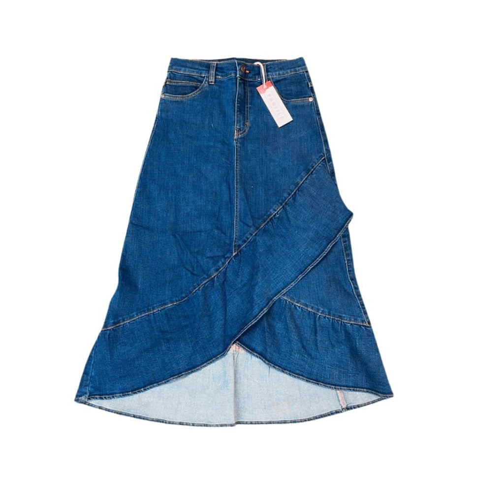 DENIM SKIRT WITH RUFFLE DETAIL